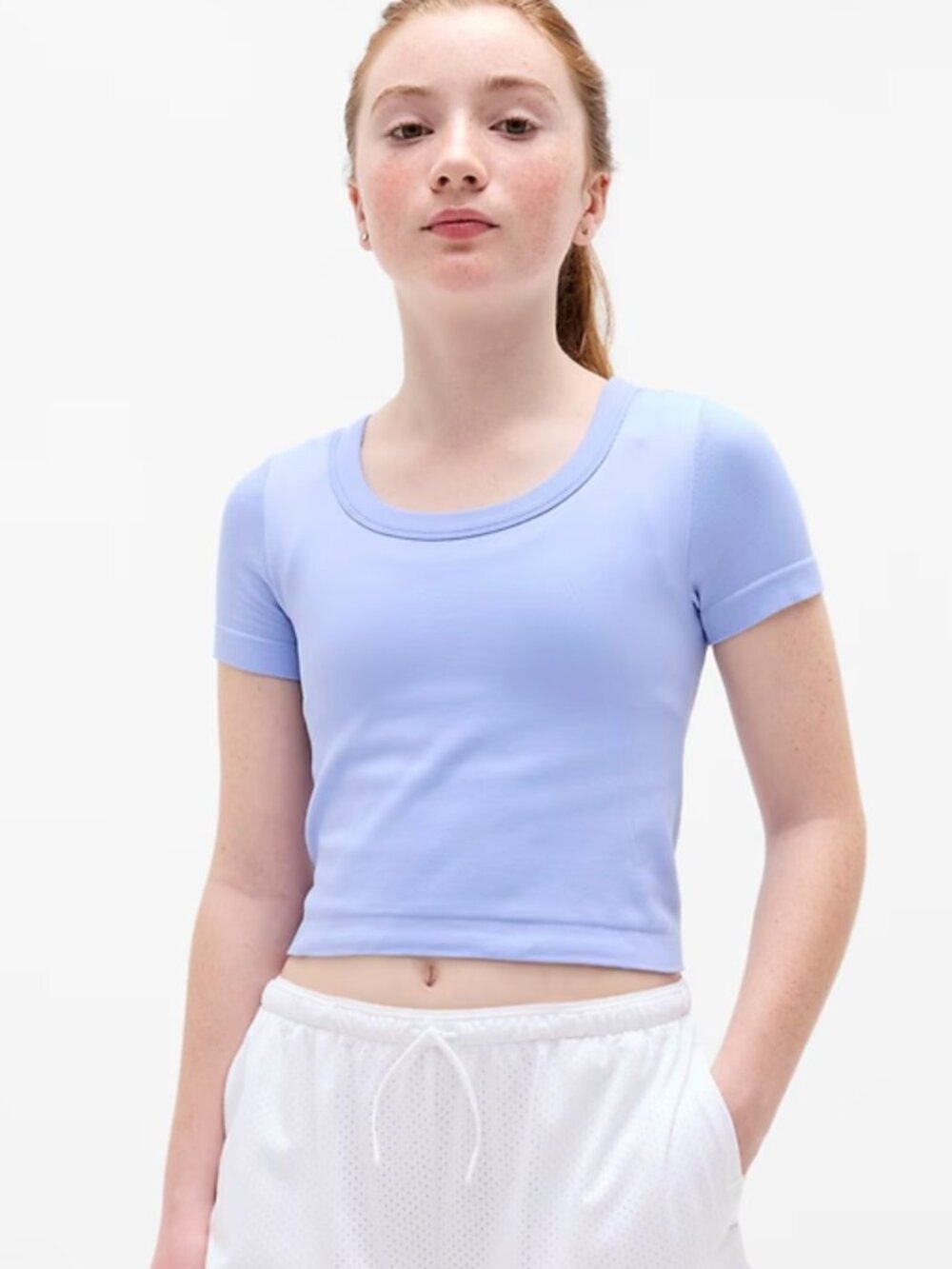 NWT Athleta Girl Rise Above Rib Scoop Tee Periwinkle